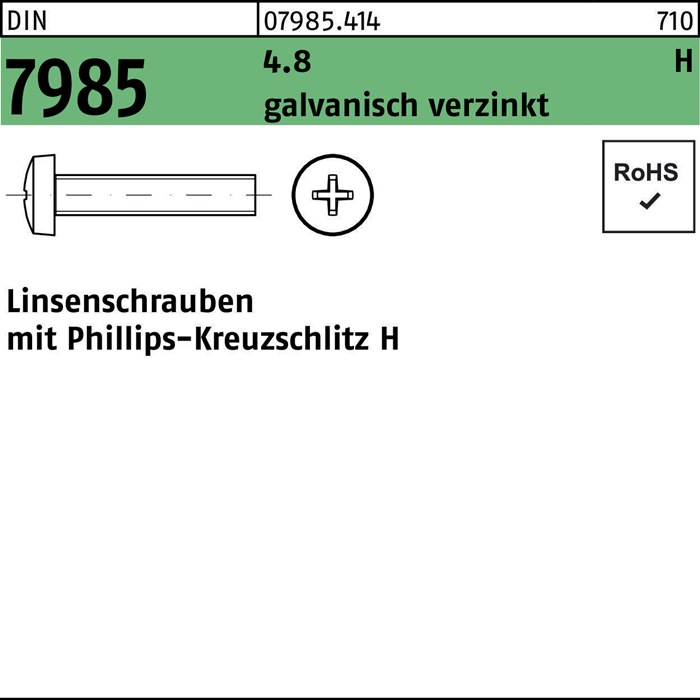 Linsenschraube DIN 7985 PH M6x10-H 4.8 galv.verz. 1000St.