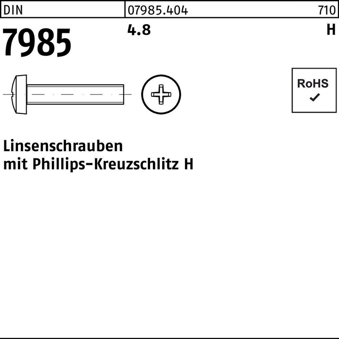 Linsenschraube DIN 7985 PH M6x 10-H 4.8 1000 Stück