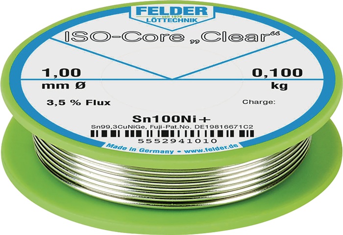 Lötdraht ISO-Core® Clear 2mm 100g Sn100Ni+ FELDER