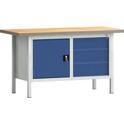 Werkbank PW 700 B1500xT700xH840mm Buche Multiplex lichtgrau/blau 3 Schubl.1 Tür