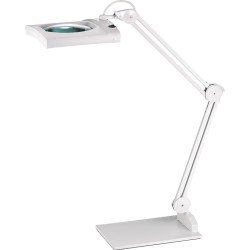 LED-Lupenleuchte Glaslinse 190,5mm (7,5″) Standfuß weiß Abdeck.,eckiger Kopf
