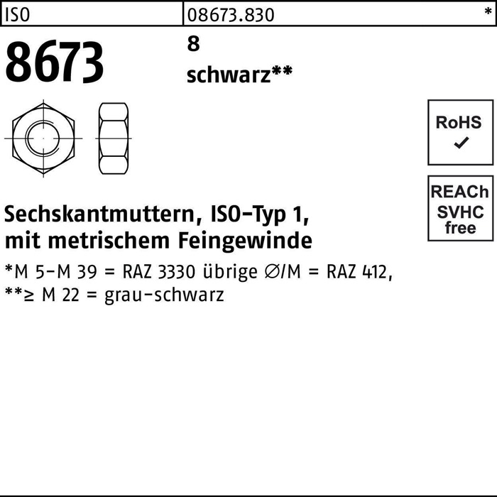 Sechskantmutter ISO 8673 M36x 3 8 sw 5 Stück