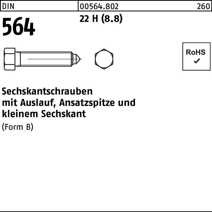 Sechskantschraube DIN 564 m.Ansatzspitze/Auslauf BM 8x 20 22 H (8.8) 100 Stück