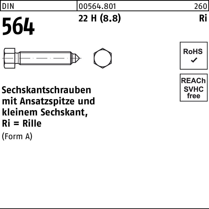 Sechskantschraube DIN 564 Ansatzspitze AM 8x 20 22 H (8.8) 100 Stück
