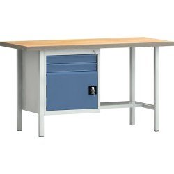 Werkbank PW 700 B1500xT700xH840mm Buche Multiplex grau/brillantblau 2Schubl.1Tür