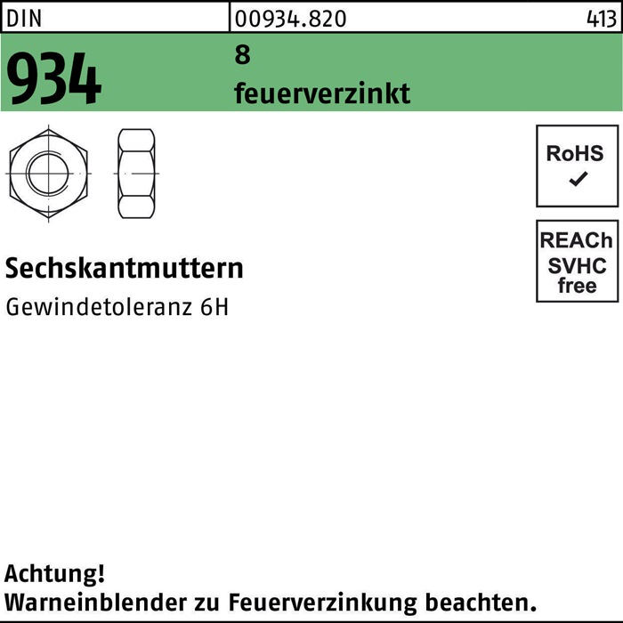 Sechskantmutter DIN 934 M36 8 feuerverz. 10 Stück