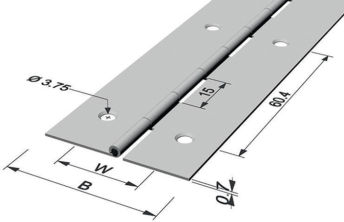 Stangenscharnier B.offen 32mm S.0,7mm 35000mm Fe vern.PG