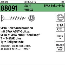 Schraube R 88091 SEKO/T-STAR TG 8x 120/70-T40 Stahl WIROX 50 Stück SPAX