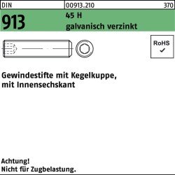Gewindestift DIN 913 Kegelkuppe/Innen-6kt M10x16 45 H galv.verz. 200St.
