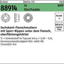 Sechskantflanschmutter R 88914 Sperr-Ripp M10 10 flZnnc 480h-L 200St.