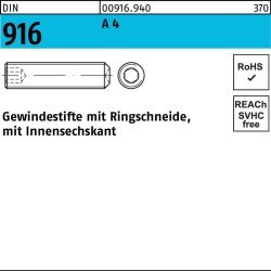 Gewindestift DIN 916 Ringschn./Innen-6kt M12x 25 A 4 50 Stück