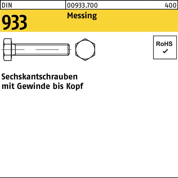 Sechskantschraube DIN 933 VG M6x 40 Messing 100 Stück