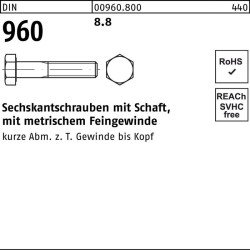 Sechskantschraube DIN 960 Schaft M12x1,25x 50 8.8 100 Stück
