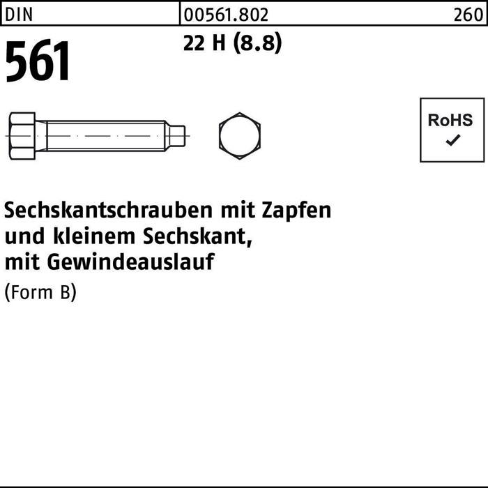 Sechskantschraube DIN 561 Zapfen BM 8x 20 22 H (8.8) 100 Stück