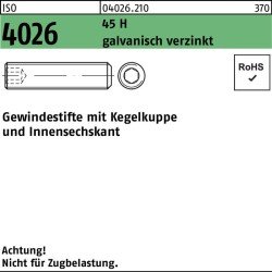 Gewindestift ISO 4026 Kegelkuppe/Innen-6kt M6x6 45 H galv.verz. 1000St.