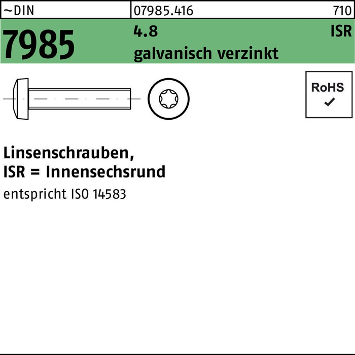 Linsenschraube DIN 7985 ISR M6x10-T30 4.8 galv.verz. 200St.