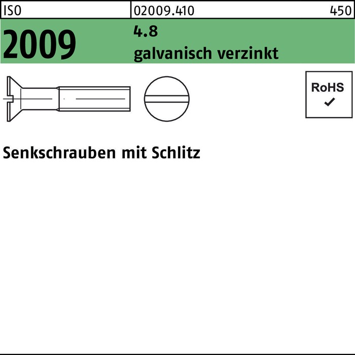 Senkschraube ISO 2009 Schlitz M4x 30 4.8 galv.verz. 1000 Stück