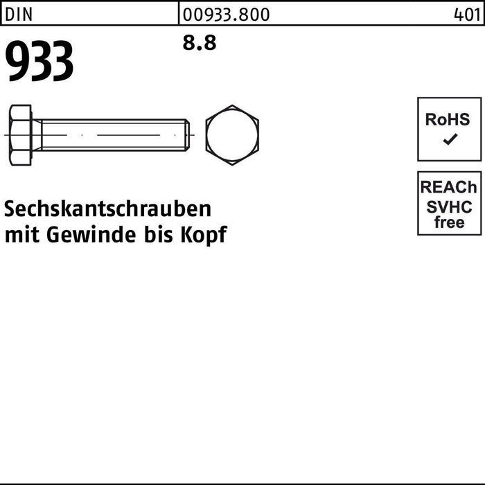 Sechskantschraube DIN 933 VG M3x 12 8.8 100 Stück