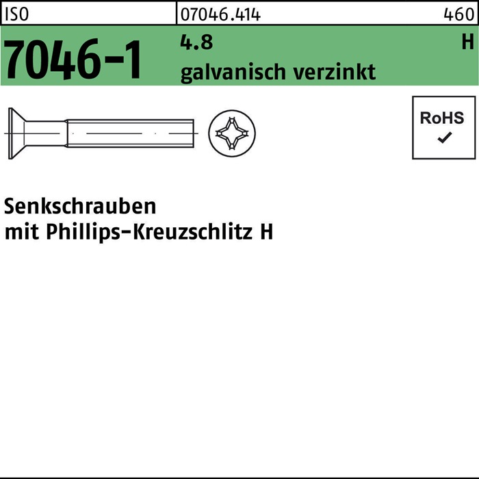 Senkschraube ISO 7046-1 PH M4x30-H 4.8 galv.verz. 1000St.