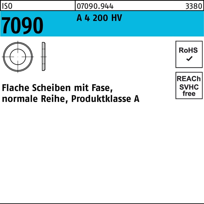 Unterlegscheibe ISO 7090 m.Fase 10 A 4 200 HV 250 Stück
