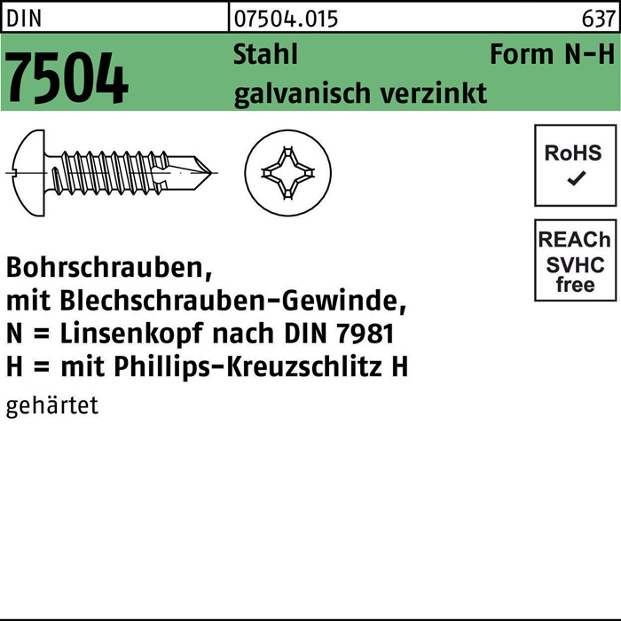Bohrschraube DIN 7504 LIKO N 4,8x13-H Stahl galv.verz. 1000St.