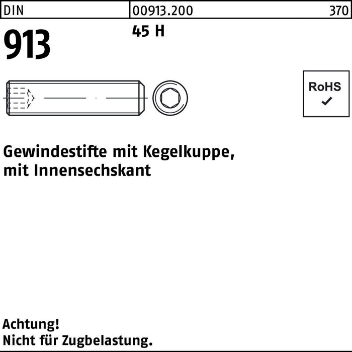 Gewindestift DIN 913 Kegelkuppe/Innen-6kt M16x 90 45 H 25 Stück