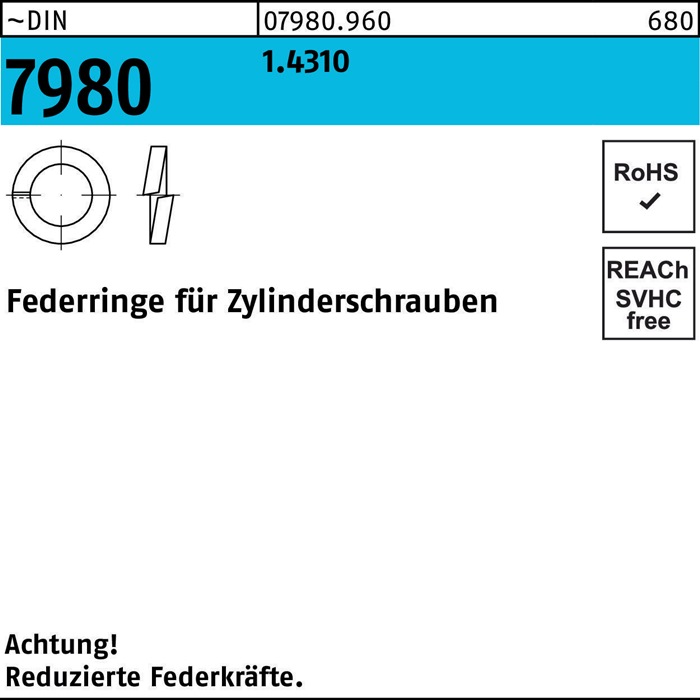 Federring DIN 7980 f.Zylinderschrauben 10 1.4310 1000 Stück