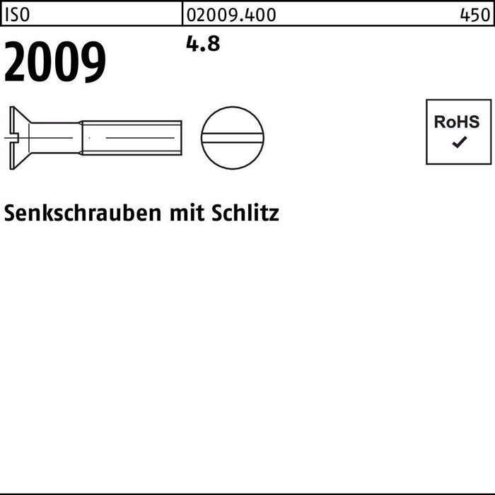 Senkschraube ISO 2009 Schlitz M4x 25 4.8 1000 Stück