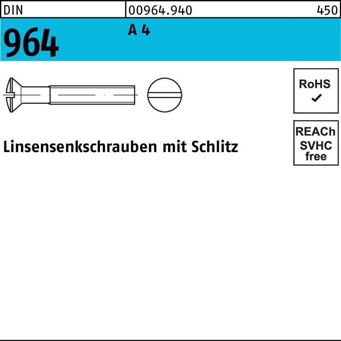 Linsensenkschraube DIN 964 Schlitz M5x 30 A 4 200 Stück