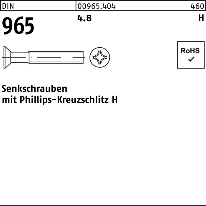 Senkschraube DIN 965 PH M4x 30-H 4.8 1000 Stück