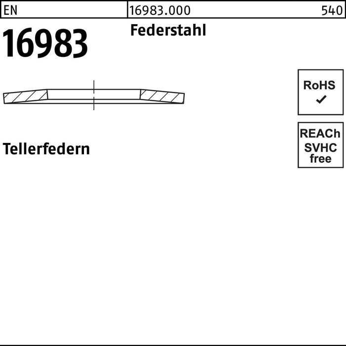 Tellerfeder EN 16983 23x10,2x0,9 Federstahl 200 Stück