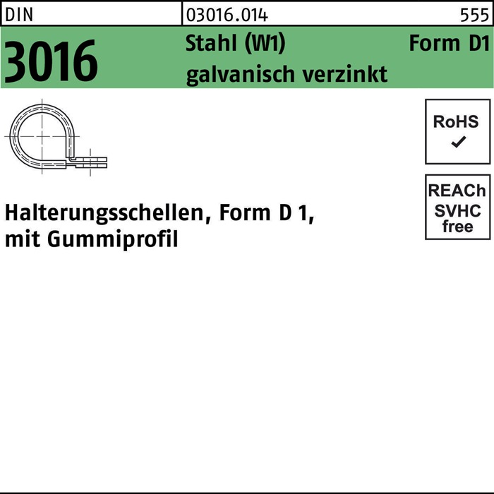 Schelle DIN 3016 Gummiprofil 36x 20 - W1 Stahl galv.verz. 50 Stück