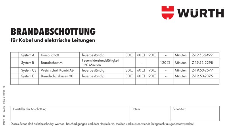 Kennzeichnungsschild Brandabschottung 14 x 8