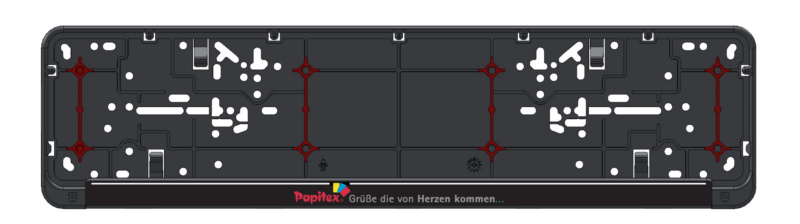 Kennzeichenbefestigung Twin-Fixx komplett bedruckt mit 4 roten Gummieinlagen