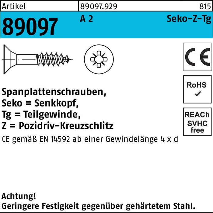 Spanplattenschraube R 89097 SEKO PZ TG 4x 40-Z A 2 200 Stück