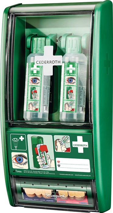 Augenspülstation H560xB290xT120ca.mm 2x0,5 l,1xPflasterspender CEDERROTH