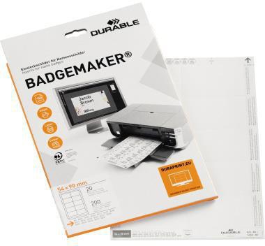 DURABLE Einsteckschild BADGEMAKER 145502 90x54mm weiß 200 St./Pack.