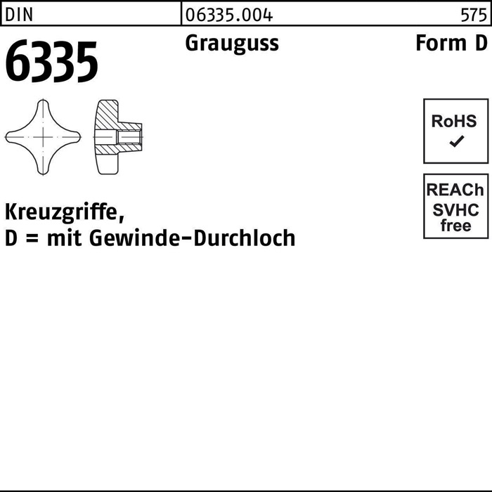Kreuzgriff DIN 6335 Gewindedurchloch D 50 M10 Grauguss 10 Stück