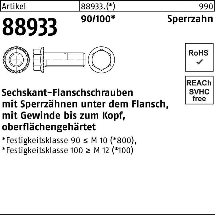 Sechskantflanschschraube R 88933 Sperrz. VG M10x 40 90/100 100 Stück