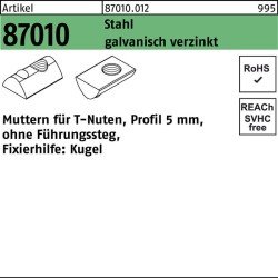 T-Nutenmutter R 87010 o.Führungssteg 5mm M4 Stahl galv.verz. 100 Stück