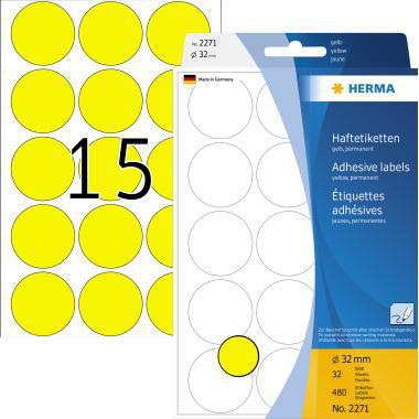 HERMA Markierungspunkt 2271 32mm gelb 480 St./Pack.