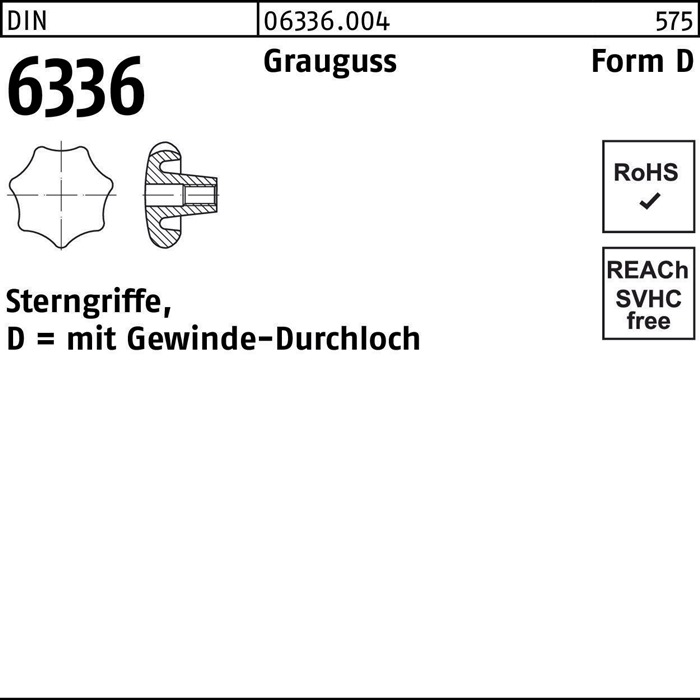 Sterngriff DIN 6336 FormD D 40 M8 Grauguss 10 Stück