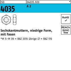 Sechskantmutter ISO 4035 niedrig Fasen M6 A 2 100 Stück
