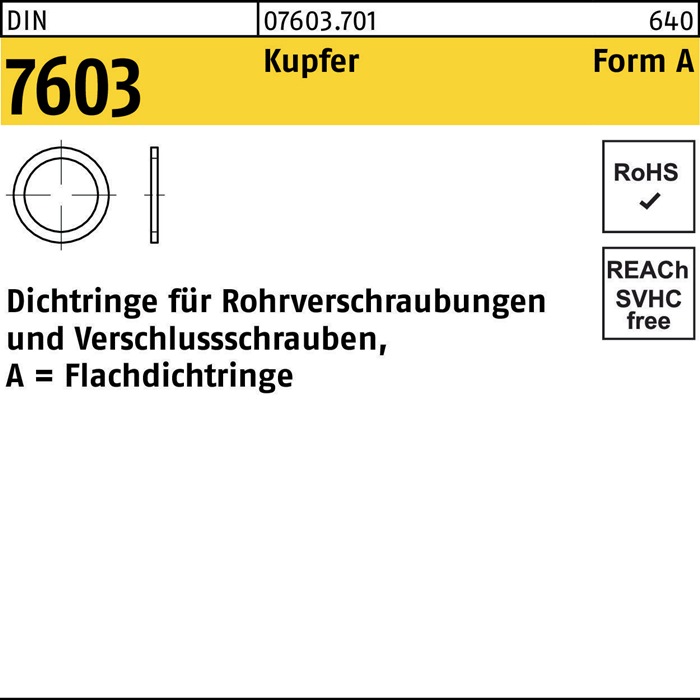 Flachdichtring DIN 7603 27x32x2 Kupfer 100 Stück