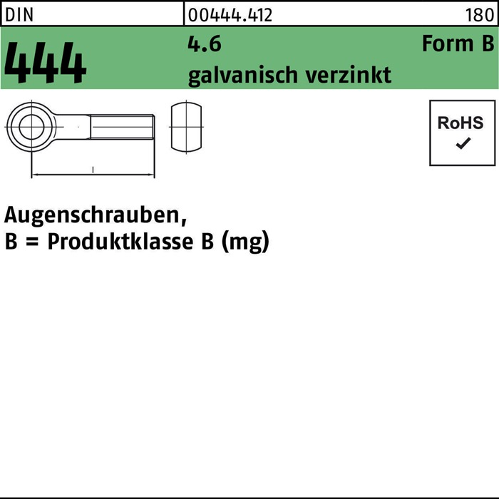 Augenschraube DIN 444 FormB BM 16x 40 4.6 galv.verz. 25 Stück