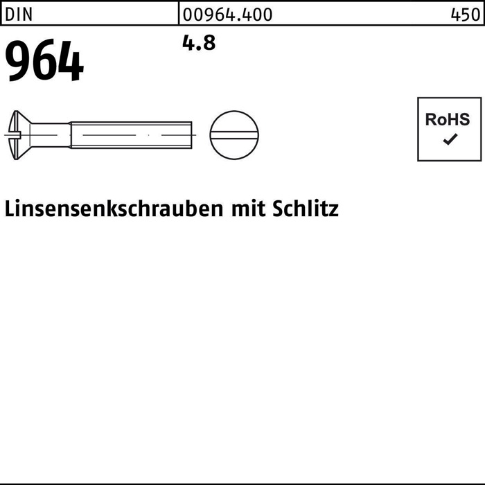 Linsensenkschraube DIN 964 Schlitz M2,5x 8 4.8 2000 Stück