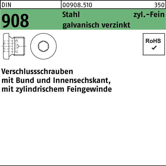Verschlußschraube DIN 908 Bund/Innen-6kt M24x1,5 Stahl galv.verz. 25St.