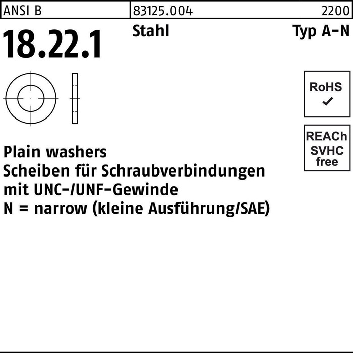 Unterlegscheibe ANSI B18.22.1 Typ N 3/4x 1,469 Stahl 100 Stück