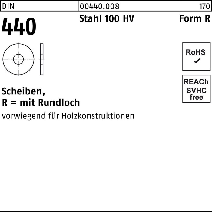 Scheibe DIN 440 R 9x 28x 3 Stahl 100 HV 100 Stück