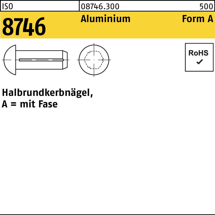 Halbrundkerbnagel ISO 8746 Fase 4x 6 Aluminium 500 Stück
